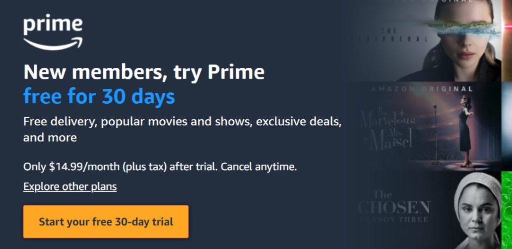 Amazon Prime landing page