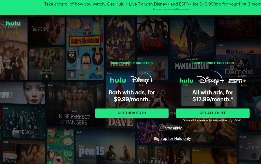 Hulu homepage