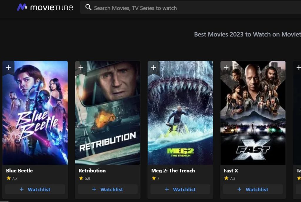 Movie Tube homepage