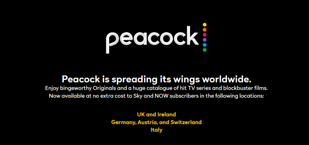Peacock TV landing page